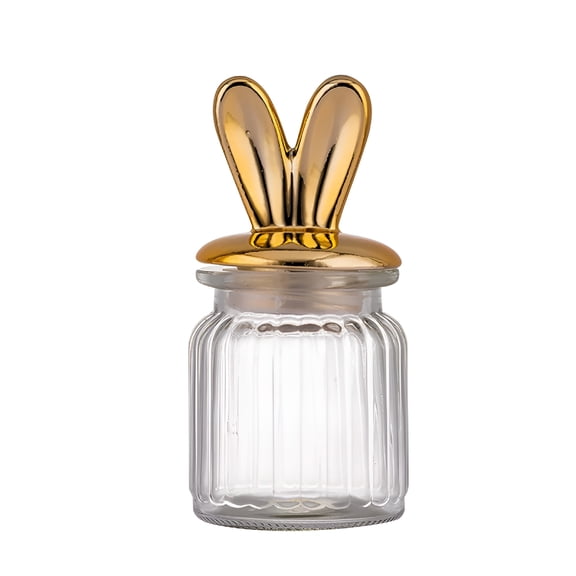 ACDANC Easter Glass Candy Jar with Gold Bunny Ear Lid, Clear Rabbit Shaped Container for Sweets, Party Decor, and Gifts