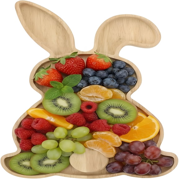 ACDANC Easter Wooden Bunny Serving Tray 11.2In,Rabbit Shaped Charcuterie Board,Wood Cutting Board,Animal Shaped Appetizer Plate for Kitchen Snacks and Fruit Large Wooden Tray