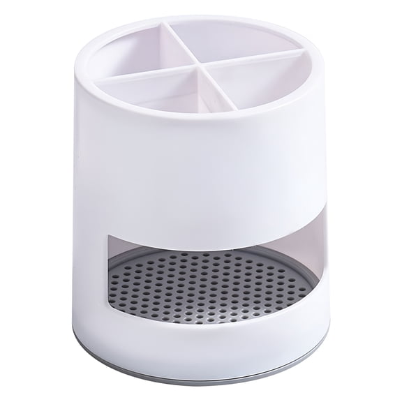 ACDANC Eco-Friendly Plastic Toothbrush Holder with 4 Compartments, Quick-Draining Bathroom Organizer with Detachable Shelf for Toothbrushes, Toothpaste, Razors, Space-Saving White Countertop Storage