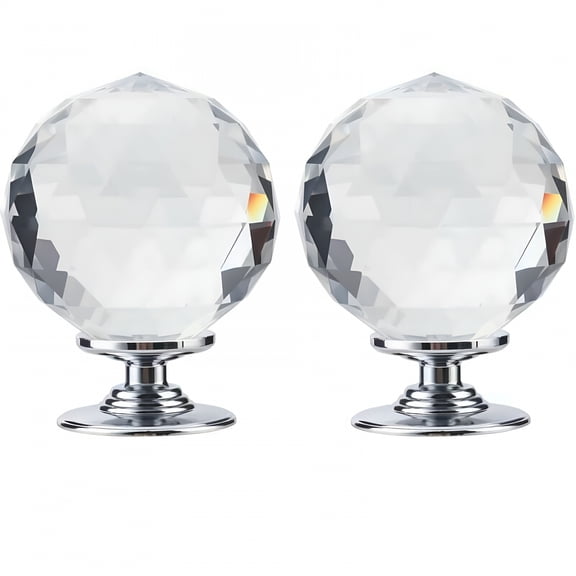 ACDANC Elegant Faceted Crystal Door Handles,Acrylic Faceted Knob with Chrome Base for Luxurious Home Decor (2 Pieces)