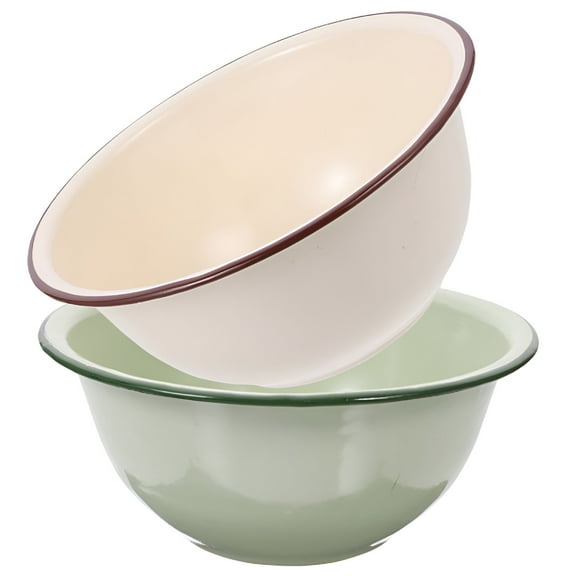 ACDANC Enamel Bowl Kitchen Mixing Food Storage Basin Vintage Decor Ceramic Bakeware 2 Pcs