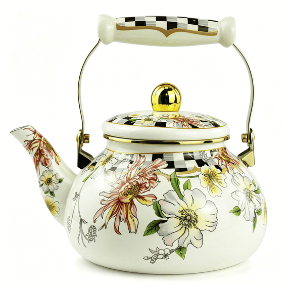 ACDANC Enamel Tea Kettle,Bohemia 2.5L Vintage Floral Enamel Steel Teapot for Stovetop-No Whistling,Lead-Free,Retro Decor&Hot Water/Coffee Tea Pot,Ideal Housewarming/Wedding Gift