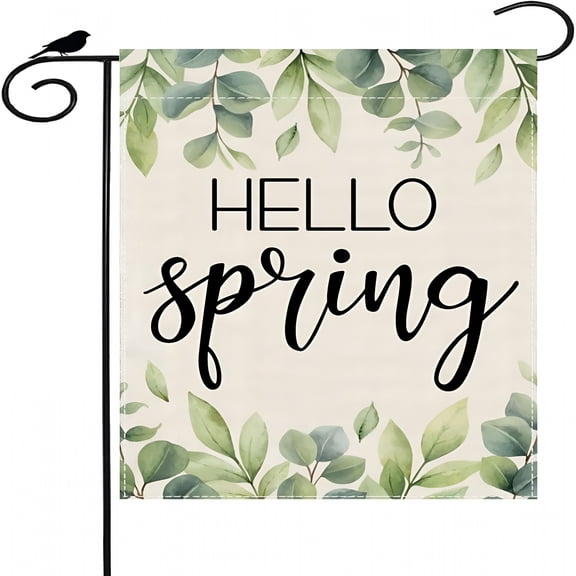 ACDANC Eucalyptus Leaves Hello Spring Garden Flag Butterfly Flowers Small Burlap 12x18 Inch Mini Vertical Double Sided Outside Yard Farmhouse Outdoor Flag