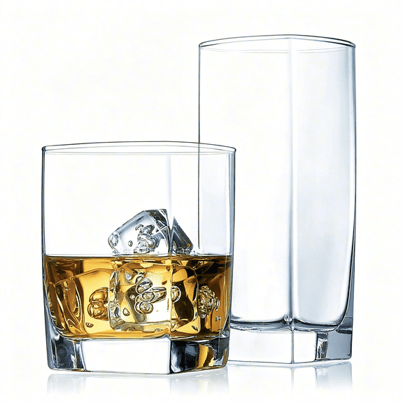 ACDANC Everyday Drinking Glasses Set of 16 Drinkware Kitchen Glasses for Cocktail, Iced Coffee, Beer, Ice Tea, Wine, Whiskey, Water, 8 Tall Highball Glass Cups & 8 Short Old Fashioned.
