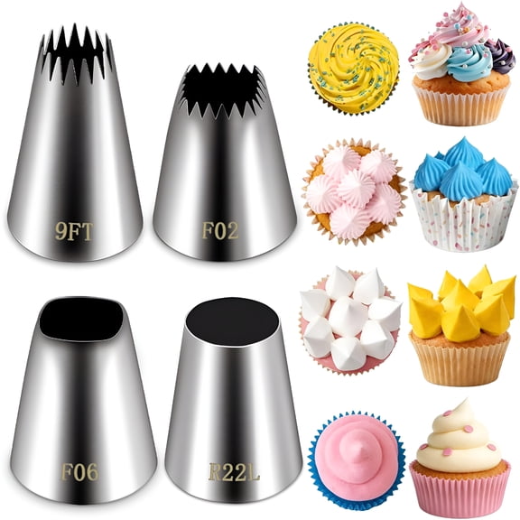 ACDANC Extra Large Piping Tips Set,Stainless Steel Round Piping Tip,Large Star Square Wide Jumbo Piping Tips,Eclair Churro Meringue for Cake Cupcake Cookie Decorating