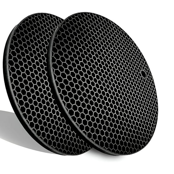 ACDANC Extra Thick Silicone Trivets Set of 2,Round Honeycomb Nonslip Pot Holder and Oven Mitts Rubber Hot Pads for Countertop,Multi-Purpose,Flexible Mats Heat Resistant Up to 464F (2 x Black)