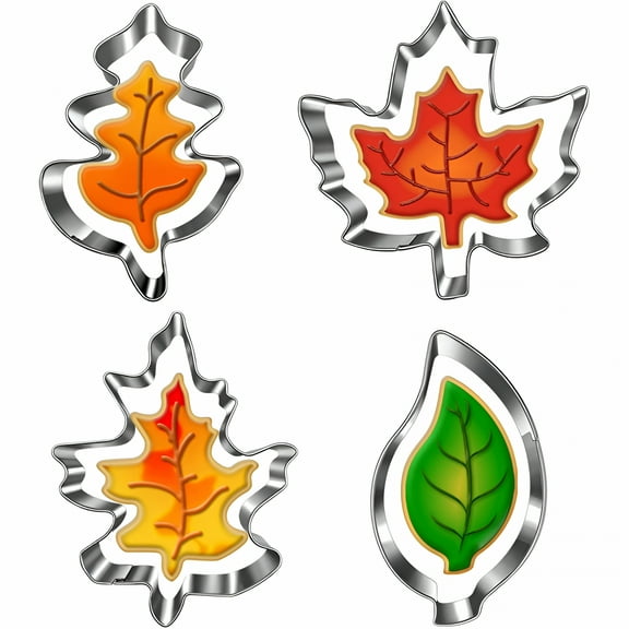 ACDANC Fall Leaf Cookie Cutter Set-4 Piece-Maple Leaf,Oak Leaf,Leaf Shapes-Dishwasher Safe-Fall Holiday Cookie Cutters Shapes for Baking