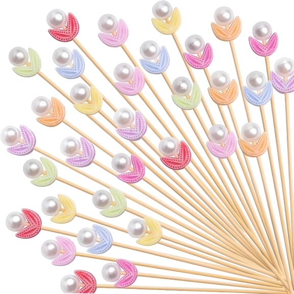 ACDANC Fancy Toothpicks for Appetizers,4.7 Inch Pearl Flower Skewers for Appetizers,Cocktail Picks for Drinks,Sandwich Fruit Charcuterie Party Decorations