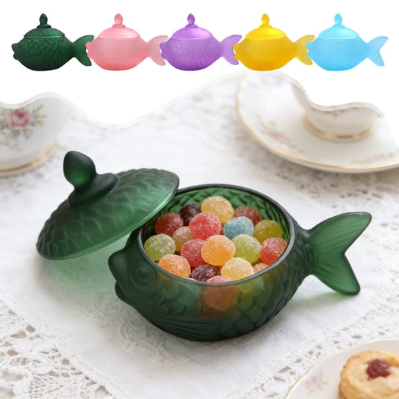 ACDANC Fish Shaped Glass Storage Jar with Lid for Candy, Snacks, Coffee Beans and Small Items Hand Blown Decorative Container for Kitchen, Living Room or Office