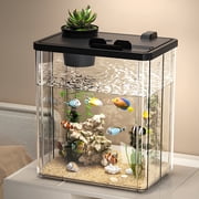 ACDANC Fish Tank Aquarium Starter Kit, Mini Desktop Rectangular Fish Tank With Pump, LED Light, Simulated Water Plants, Fish Bowl Tabletop Decoration For Shrimp Small Fish