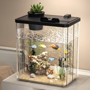 ACDANC Fish Tank Aquarium Starter Kit, Mini Desktop Rectangular Fish Tank With Pump, LED Light, Simulated Water Plants, Fish Bowl Tabletop Decoration For Shrimp Small Fish