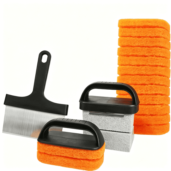ACDANC Flat Top Grill Cleaner Set with Grill Stone, Griddle Scraper, Scouring Pads and Handles, Bbq Accessories Tools Set for Deep Cleaning (19 Pcs)