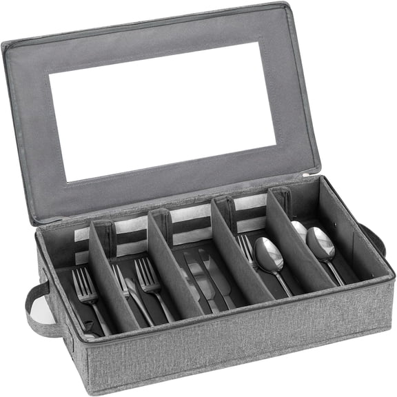 ACDANC Flatware Utensil Storage Case,Silverware Storage Box Chest with Adjustable Dividers,Cutlery Storage Holder with Zipper Lid for Organizing Cutlery,Flatware,Knives,Large Capacity Gray
