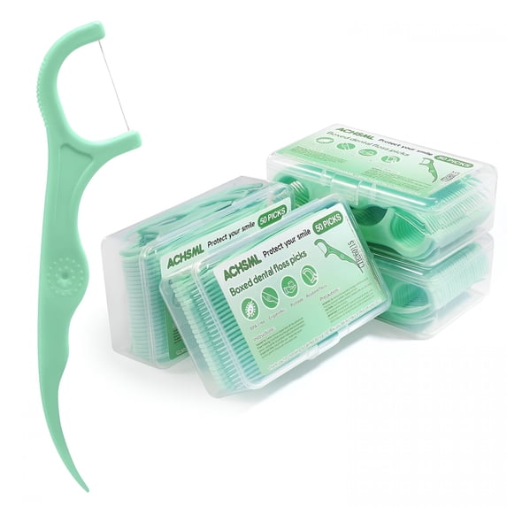 ACDANC Floss Picks 200 Count Portable Dental Floss Sticks for Teeth Cleaning Dual Function Disposable Dental Floss Picks Comfortable Ergonomic Handle Tooth Picks Flossers 4 Travel Cases Green