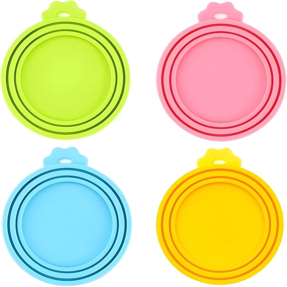 ACDANC Food Can Lids, 4 Pcs Silicone Pet Food Can Covers for Dog & Cat Food, One Tin Cap Fit Most Standard Size Dog Cat Food CannedMulticolor