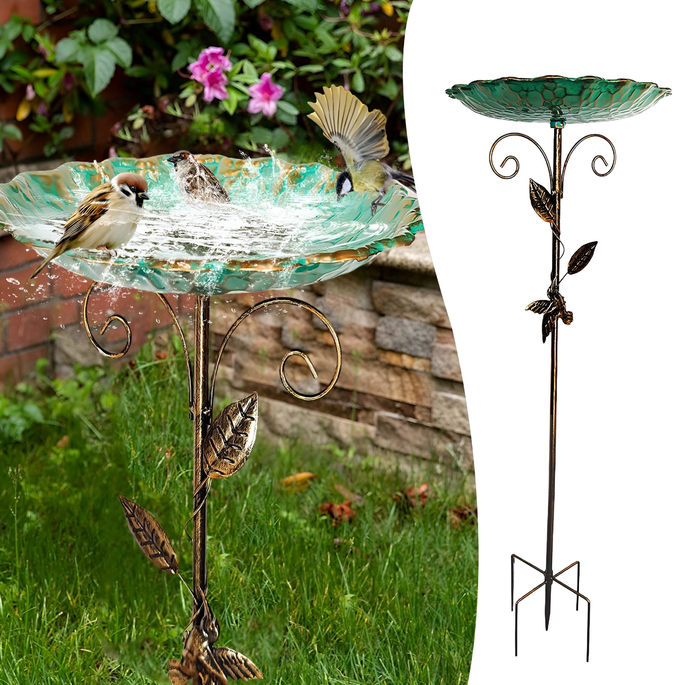 ACDANC Freestanding Birdbaths Bowl for Outside, Standing Garden Bird Bath Feeder & Bird Bath Bowl, Detachable Decoration Spa Birdfeeder for Garden Patio Yard Lawn