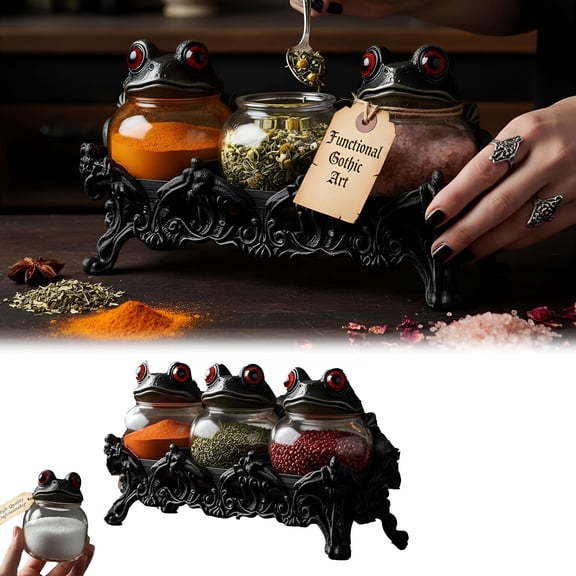 ACDANC Frog Apothecary Spice Jars Set of 3,Handcrafted Vintage Apothecary Jars with Frog Lids,Gothic Food Storage Containers,Home Dcor,Kitchen Storage