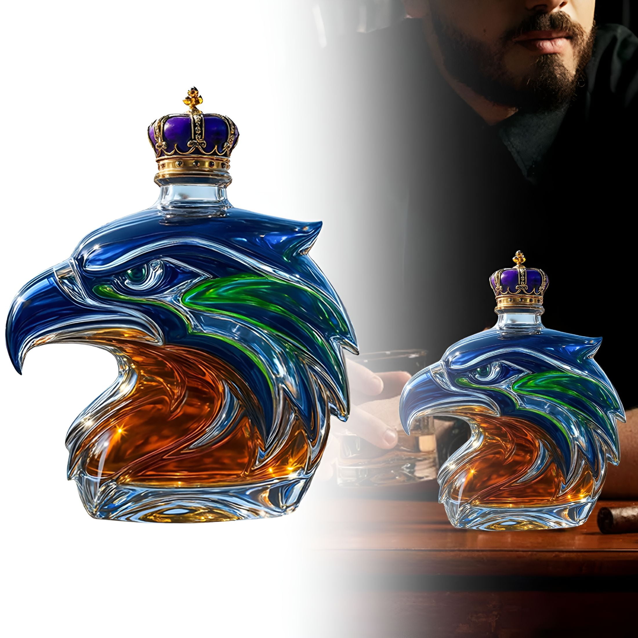 ACDANC Funny Eagle Whisky Bottle,3D Hawk Head Glass Decanter,Multifunctional Liquor Container for Whiskey,Wine,Cocktails,Football Fan Gift,Home Bar Display