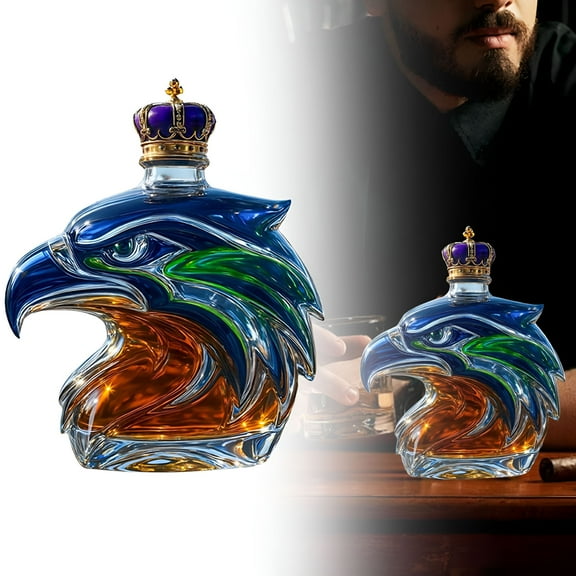 ACDANC Funny Eagle Whisky Bottle,3D Hawk Head Glass Decanter,Multifunctional Liquor Container for Whiskey,Wine,Cocktails,Football Fan Gift,Home Bar Display