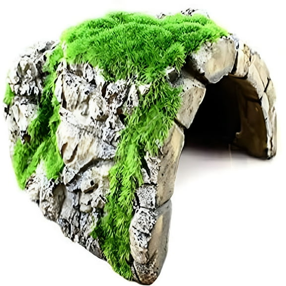 ACDANC Gecko & Ball Python Rock Cave, for Betta Fish, Hermit Crab, Shrimp, Tank Decor Ornaments, House Aquarium Hideout Dcor for Aquatic Frog Pets, Resin Hideaway with Artificial Moss