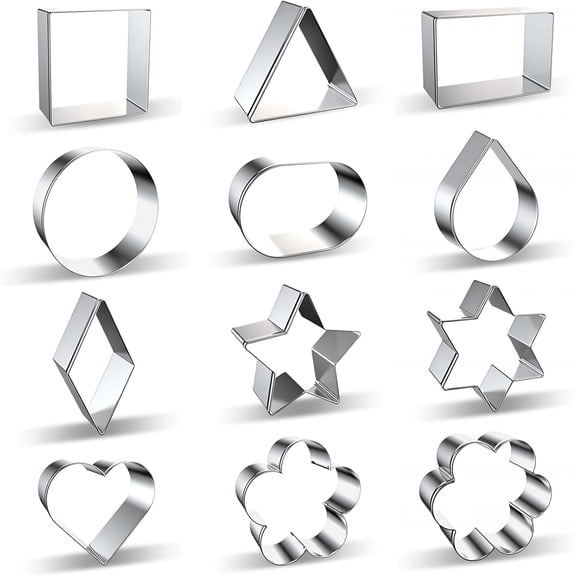 ACDANC Geometric Classic Shapes Cookie Cutter Set of 12 Heart,Flower,Star,Circle,Square,Triangle,Rectangle,Oval,Teardrop,Diamond,Star of David Shaped Cookie Cutters Biscuit