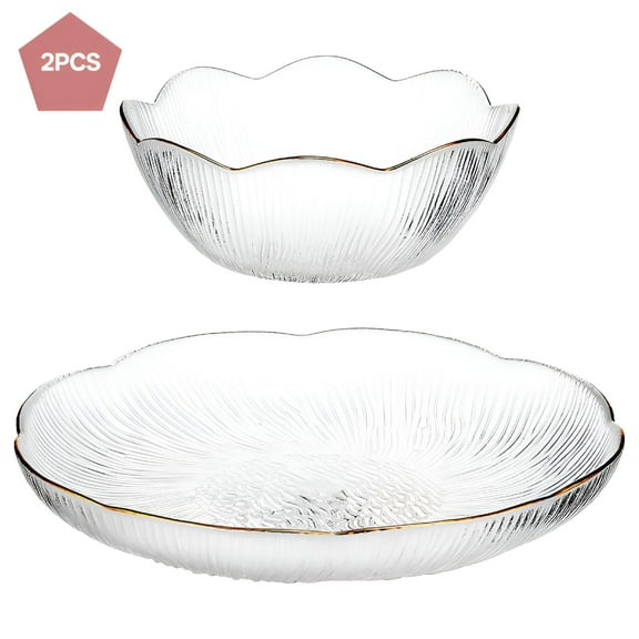 ACDANC Glass Bowl and Plate Set Transparent Dessert Vegetable Salad Bowl Fruit Plate Kitchen Dinnerware Set