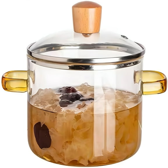 ACDANC Glass Cooking Pot with Lid - 1.5L (51oz) Heat Resistant Borosilicate Glass Cookware Stovetop Pot Set - Simmer Pot with Cover Safe for Soup,Milk,Baby Food (Yellow)