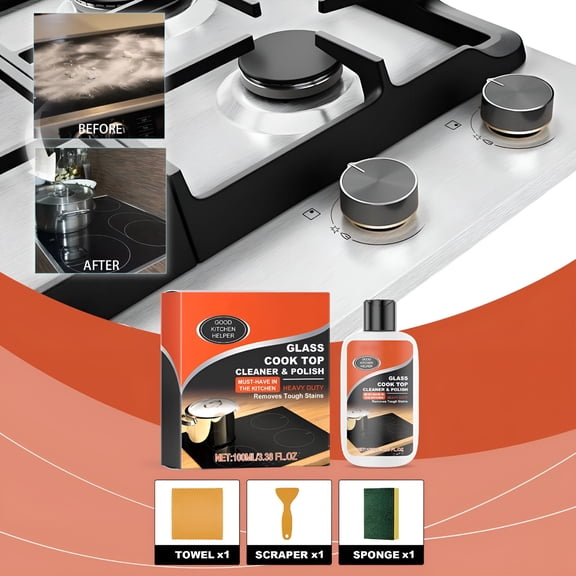 ACDANC Glass Cooktop Cleaner and Polish 100ml - Non-Abrasive,Scratch-Free,Heavy Duty Stovetop Cleaner for Glass,Ceramic,Induction Cooktops with Cleaning Kit
