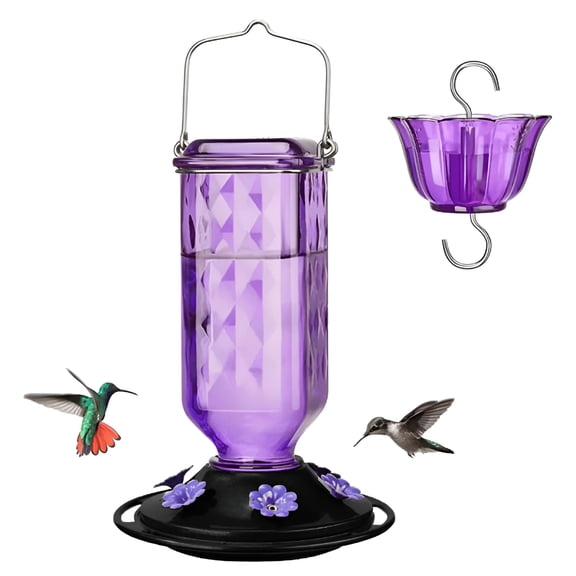 acdanc Glass Hummingbird Feeder for Outdoors Wild Bird Glass Feeder with 6 Feeding Ports Hanging for Garden Yard,Ant Moat Included (Purple)