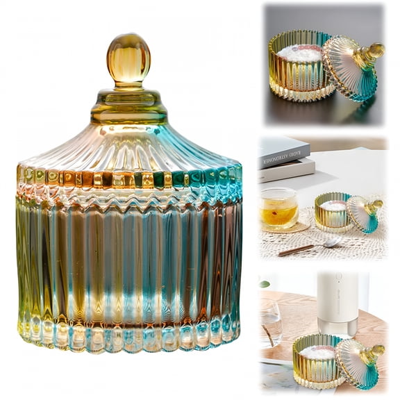ACDANC Glass Liquid Cup with Lid And Puff, Dusting Powder Container for Body Powder, Pen Washing Cup, And Cosmetic Organizer