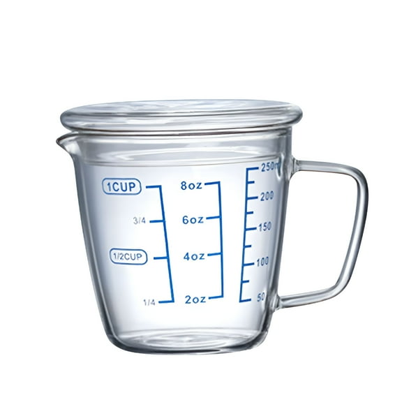 ACDANC Glass Measuring Cup with Lid Handle,Microwave Safe Kitchen Mixing Accessories,Easy Measure Liquid Powder Milk Cups for Cooking Baking,250ml / 8oz