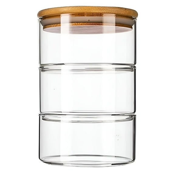 ACDANC Glass Storage Jars with Lid,3-Tier Stackable Containers Round Glass Storage Canisters Glass Food Storage Jars for Serving Tea,Dessert,Candy,Nuts,Snacks,Salad