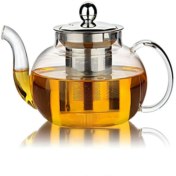 ACDANC Glass Teapot Stovetop Safe - Tea Kettle with Removable Food Grade Stainless Steel Infuser&Lid for Blooming and Loose Leaf Tea Maker