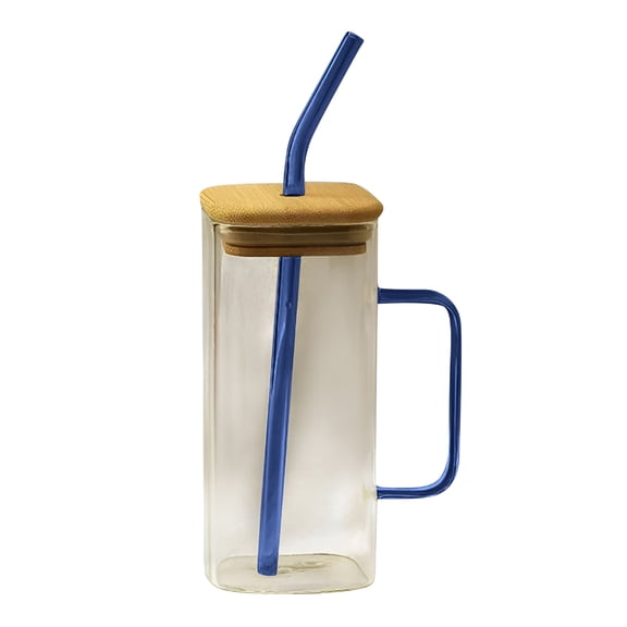 ACDANC Glass Tumbler with Handle 40 oz,Bamboo Lid&StrawWide Mouth Borosilicate Glass Cup for Iced Coffee,Smoothies,Tea,JuiceBPA-Free,Reusable,Eco-FriendlyClear