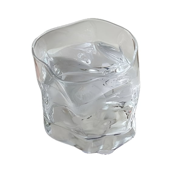 ACDANC Glass Wine Cup,Clear Irregular Wavy Glass Cup,Coffee Matcha Cup,Whiskey Drinking Glasses,Bourbon & Cocktail Glass,Stemless Glass, 3 "W X 3 "H X 3 "D, Drinking Cup for Water Wine Whiskey,10 Oz