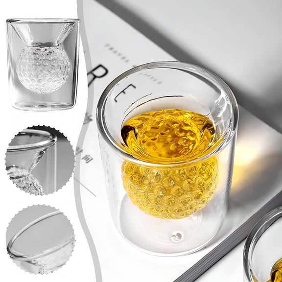 ACDANC Golf Ball Shot Set Handmade Golf Gifts for Men - 2 oz Double Walled Glasses with Shape Golf Ball Inside for Tequila, Scotch, Whiskey, Bourbon, and Cocktail