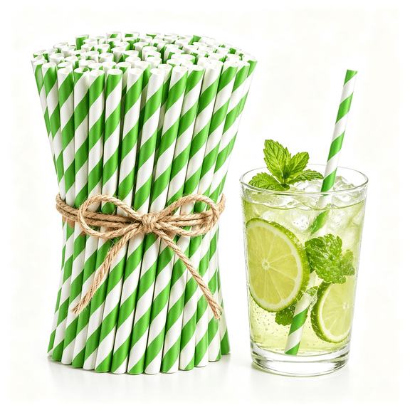 ACDANC Green Paper Straws,100 Count Disposable Drinking Straws,Green and White Striped Paper Straws,7.75 X 0.24 In,For Cocktails,Milkshakes,Smoothies,St. Patrick'S Day and Christmas Parties