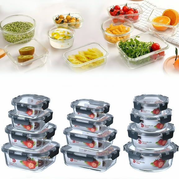 ACDANC Ground Glass Storage Container Set with Airtight Lock Lid for Lunch Food Storage Pre Meal Preparation Refrigerator Freezer Dishwasher and Tableware