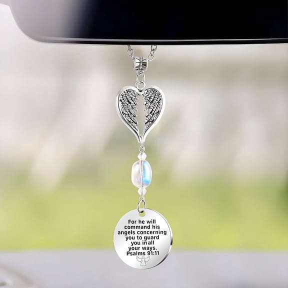 ACDANC Guardian Angel Car Charm with Heart, Christian Rear View Mirror Ornament, Religious Blessing Accessory for Women Teen Girls, Thoughtful Gift for New Drivers