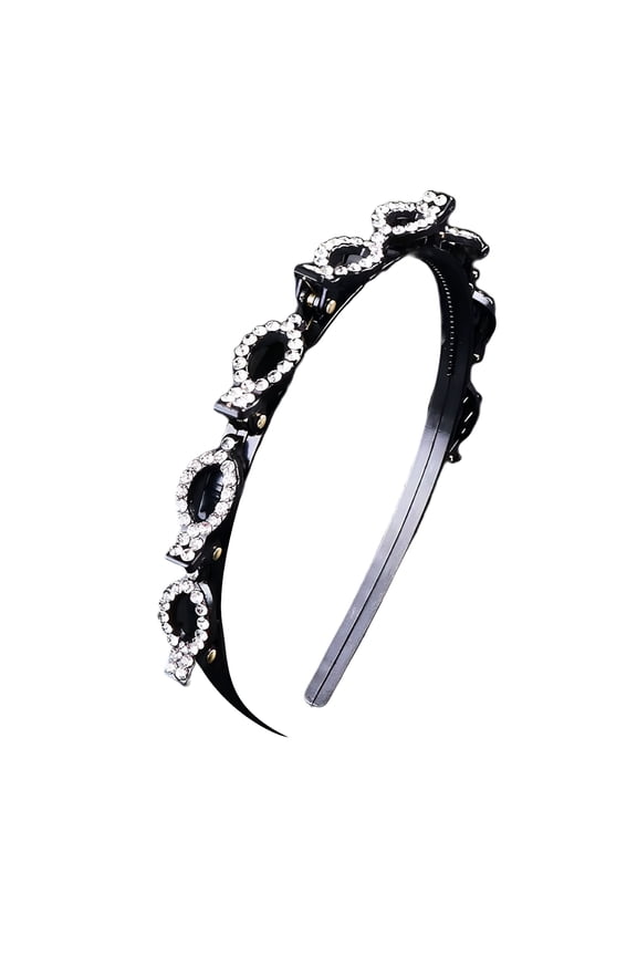 Hair Hoop Band with Clips Non-slip Shiny Rhinestone Inlay Headdress Hairstyle Fixing Acrylic Women Girls Bangs Clip Headband Cute Headwear Hair Accessories