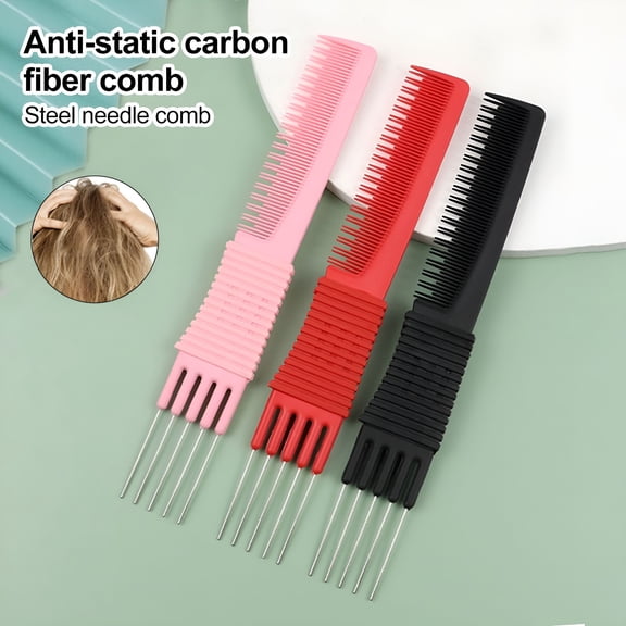 EXLEAF Hair Pick Double Side Salon Teasing Back Carbon Comb with Steel Lift