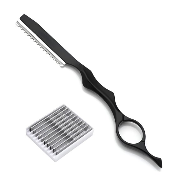 ACDANC Hair Razors For Cutting Hair 6.89",Professional Hair Styling Thinning Texturizing Cutting Razor with Replacement Hair Razor Blades,Ideal for Salon/Home-11PCS Black