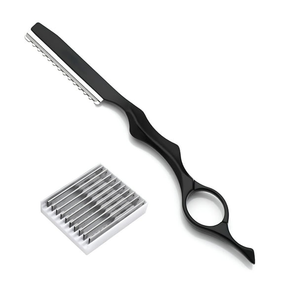 ACDANC Hair Razors For Cutting Hair 6.89",Professional Hair Styling Thinning Texturizing Cutting Razor with Replacement Hair Razor Blades,Ideal for Salon/Home-11PCS Black