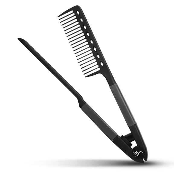 ACDANC Hair Straightening Comb for Flat Iron-Easy Styling&Parting|Heat Resistant Comb Keeps Fingers Away from Hot Plates-V Shaped Comb Guides Hair for Better Section Control-Black