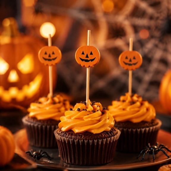 ACDANC Halloween Decorative Sticks, 100 Pack Leaf Pumpkin Forks, Wooden Cocktail Picks for Fall Festival Fruit, Party Appetizer Skewers for Charcuterie