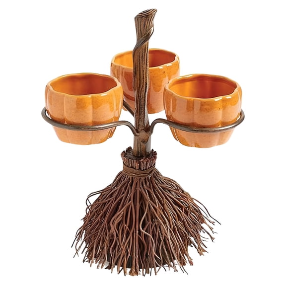 ACDANC Halloween Pumpkin Snack Bowl Stand,Candy Holder Bowl,Halloween Pumpkin Bowls on Broom for Serving Snacks Salad Fruit Halloween Party Supplies