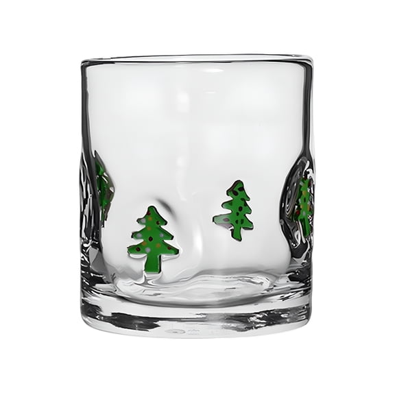 ACDANC Halloween Slant Christmas Glasses Double Old Fashioned Handblown Cocktail Glass,14-Ounce,Trees,Green