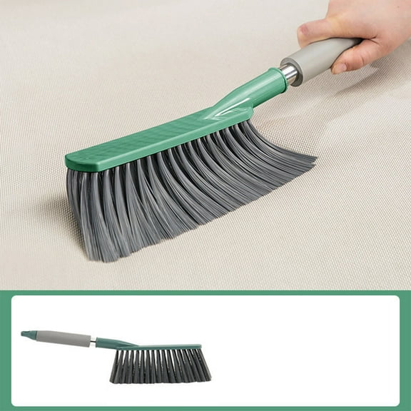 ACDANC Hand Broom,14 inch Large Counter Duster,Slightly Stiff Plastic Bristle Brush with Long Handle,Sweep for Furniture,Floor,Bench,Carpet,Woodworking,Patio,Home,Shop (Gray)