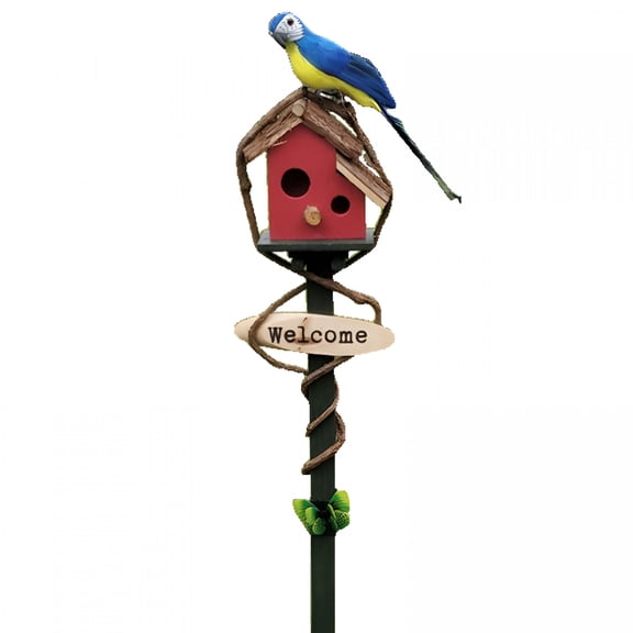 ACDANC Hand-Weaved Wooden Bird Nesting Box on Stake for Outdoor Garden Decoration