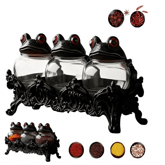 ACDANC Handcrafted Frog Apothecary Spice Jars,Unique Vintage Jars with Frog Lids,3 Piece Frog Spice Jar Set for Salt Pepper and Herbs,Kitchen Dcor for Spices